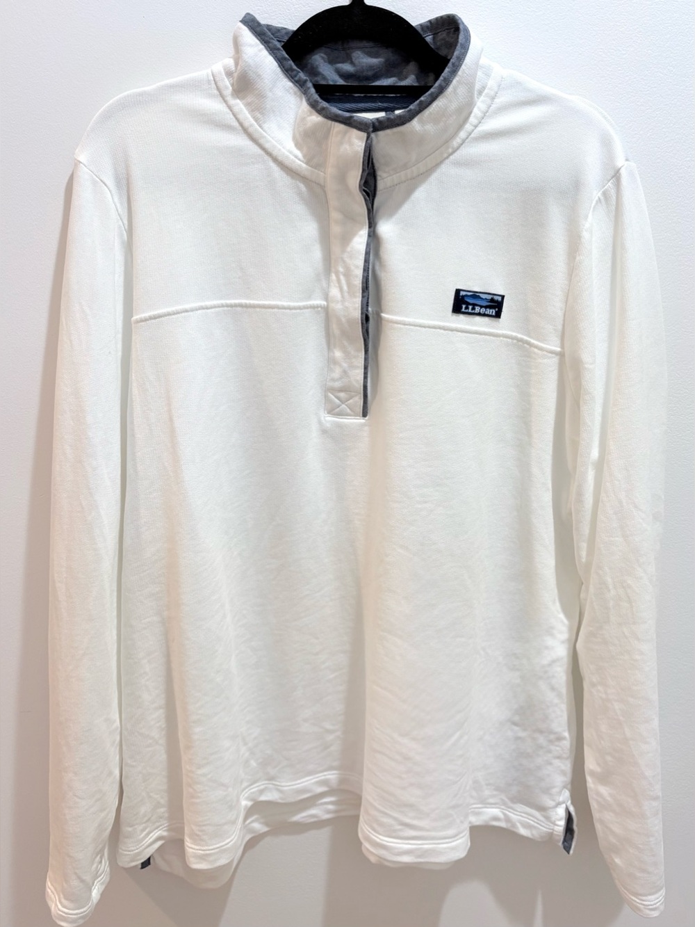 LL Bean Rugby Shirt Women's 1/4 Button Pullover Petite XL Soft 100% Cotton White